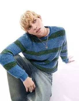 ASOS свободный вязаный джемпер из синели в полоску с круглым вырезом