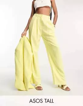 ASOS Tall Лимонные льняные широкие брюки с перевернутыми складками