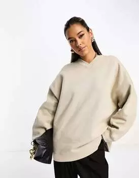 ASOS Тяжелый свитшот оверсайз с v-образным вырезом каменного цвета