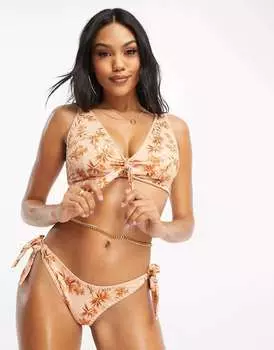 ASOS Укороченный бикини-топ Fuller Bust с завязкой спереди и деталями, связанными крючком, с натуральным принтом ладоней
