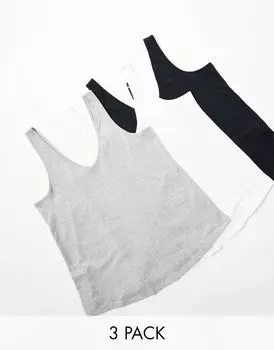 ASOS Ultimate хлопковые топы с широким воротником, набор из 3 шт