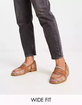 ASOS Wide Fit Изумительные разноцветные лоферы на плоской подошве, связанные крючком