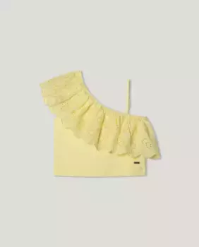 Ассиметричная футболка для девочек с вышитыми рюшами Pepe Jeans, жёлтый