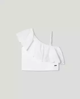 Ассиметричная футболка для девочек с вышитыми рюшами Pepe Jeans, белый