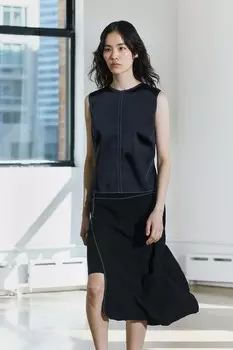 Ассиметричная юбка с отстрочкой коллекция zw ZARA, черный