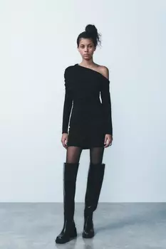 Ассиметричное платье с плиссированными платьями ZARA, черный