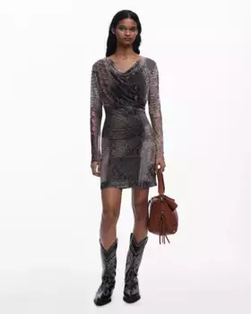 Ассиметричное платье с животным вырезом Desigual, коричневый