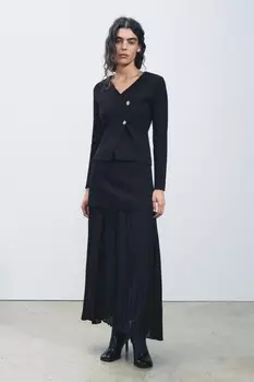 Ассиметричный вязанный кардиган ZARA, черный