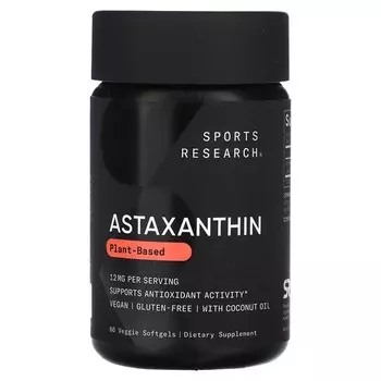 Астаксантин Sports Research, 12 мг, 60 растительных мягких желатиновых капсул