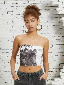 Атака Титанов | SHEIN Женский укороченный топ без бретелек в стиле аниме с принтом в виде букв и символов, серый