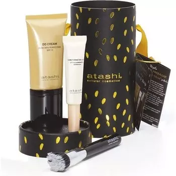 Atashi DD Крем для обнаженной кожи «Совершенство кожи» с SPF15, средние тона и укрепляющий осветитель для контура глаз, 50 мл + 15 мл с кистью для макияжа