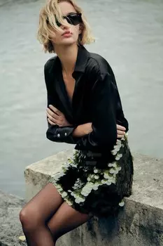 Атласная базовая рубашка ZARA, черный