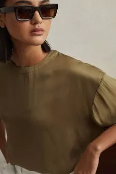 Атласная блузка Anya свободного кроя Reiss, хаки