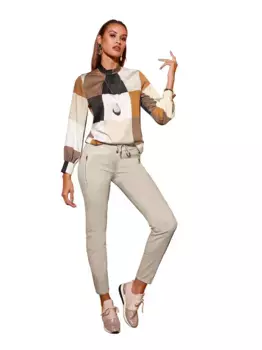 Атласная блузка Creation L, цвет Champagner-Cognac-Bedruckt