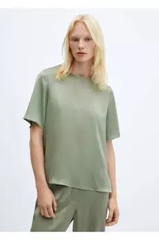 Атласная блузка Mango, зеленый