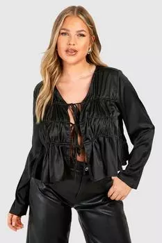 Атласная блузка Plus с завязками спереди boohoo, черный
