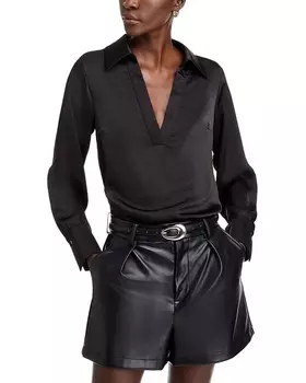 Атласная блузка-поповер AQUA, черный