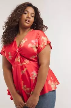 Атласная блузка с цветочным принтом спереди Simply Be, красный