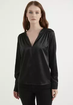 Атласная блузка с деталями на плечах Tbn, черный