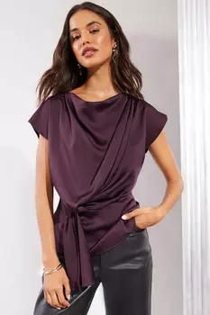 Атласная блузка с длинными рукавами и деталью на талии Friends Like These, красный