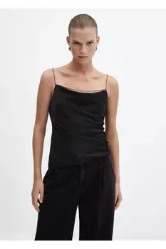 Атласная блузка с драпированным воротником Mango, черный