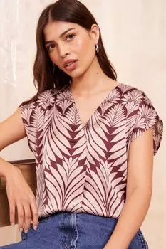 Атласная блузка с коротким рукавом и V образным вырезом Friends Like These, бордовый