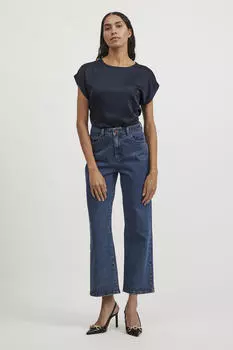 Атласная блузка с короткими рукавами Vila, темно-синий