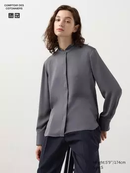 Атласная блузка с оборками Uniqlo, серый