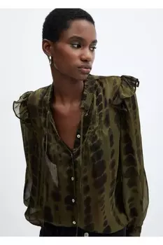 Атласная блузка с рисунком Mango, хаки