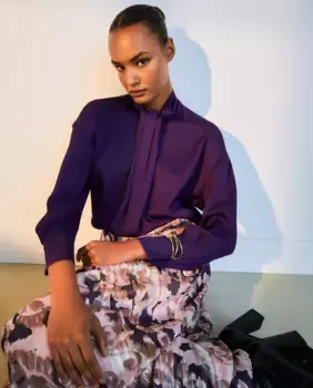 Атласная блузка с узлом на шее Woman El Corte Ingls, пурпурный