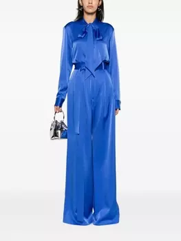 Атласная блузка с воротником-бабочкой Alex Perry, синий