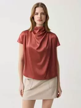 Атласная блузка с высоким воротником и драпировкой Ovs, цвет dark pink