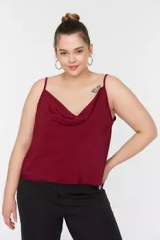 Атласная блузка сливового цвета с плетеными бретелями Trendyol, фиолетовый