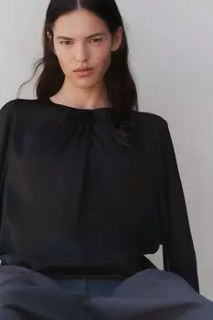 Атласная блузка со складками H&M, черный