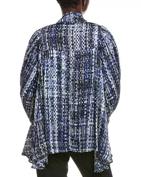 Атласная блузка свободного кроя Gracia с геометрическим принтом и завязками на воротнике, синий