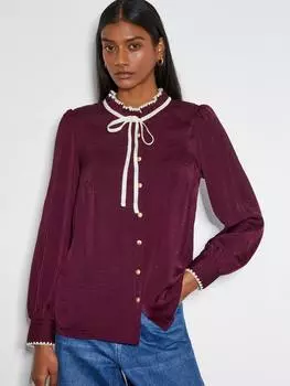 Атласная блузка теи Monsoon, бордовый