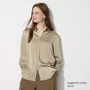 Атласная блузка UNIQLO, бежевый