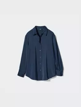 Атласная блузка Uniqlo, синий