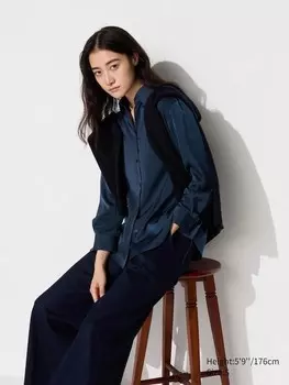 Атласная блузка Uniqlo, синий