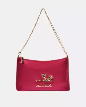 Атласная черная сумка на молнии Love Moschino, фуксия