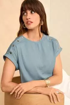 Атласная футболка с пуговицами Love & Roses, синий