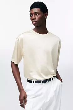 Атласная футболка свободного кроя H&M, бежевый
