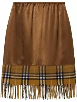 Атласная клетчатая юбка-шарф Burberry, коричневый