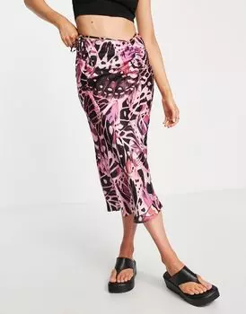 Атласная короткая юбка миди со сборками спереди ASOS DESIGN