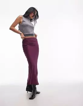 Атласная косая юбка макси бордового цвета Topshop