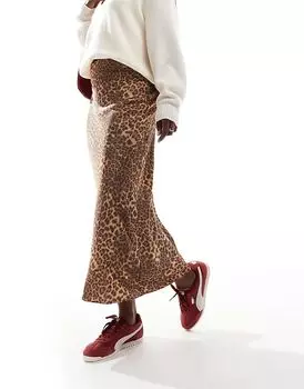 Атласная косая юбка миди с леопардовым принтом ASOS DESIGN