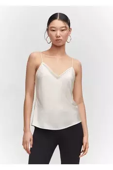 Атласная кружевная блузка Mango, экрю