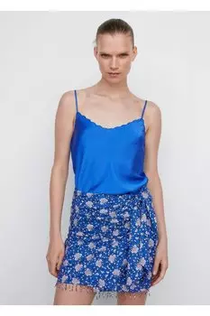 Атласная кружевная блузка Mango, синий