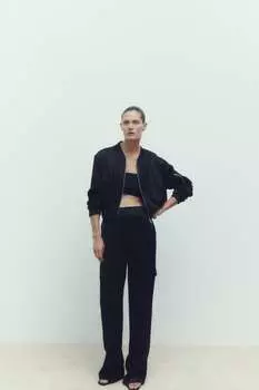 Атласная куртка-бомбер ZARA, черный