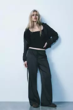 Атласная куртка с боковой полосой ZARA, черный